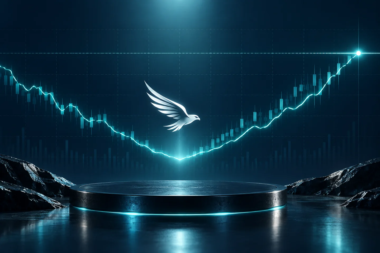 An equity curve dipping and recovering to close at its target