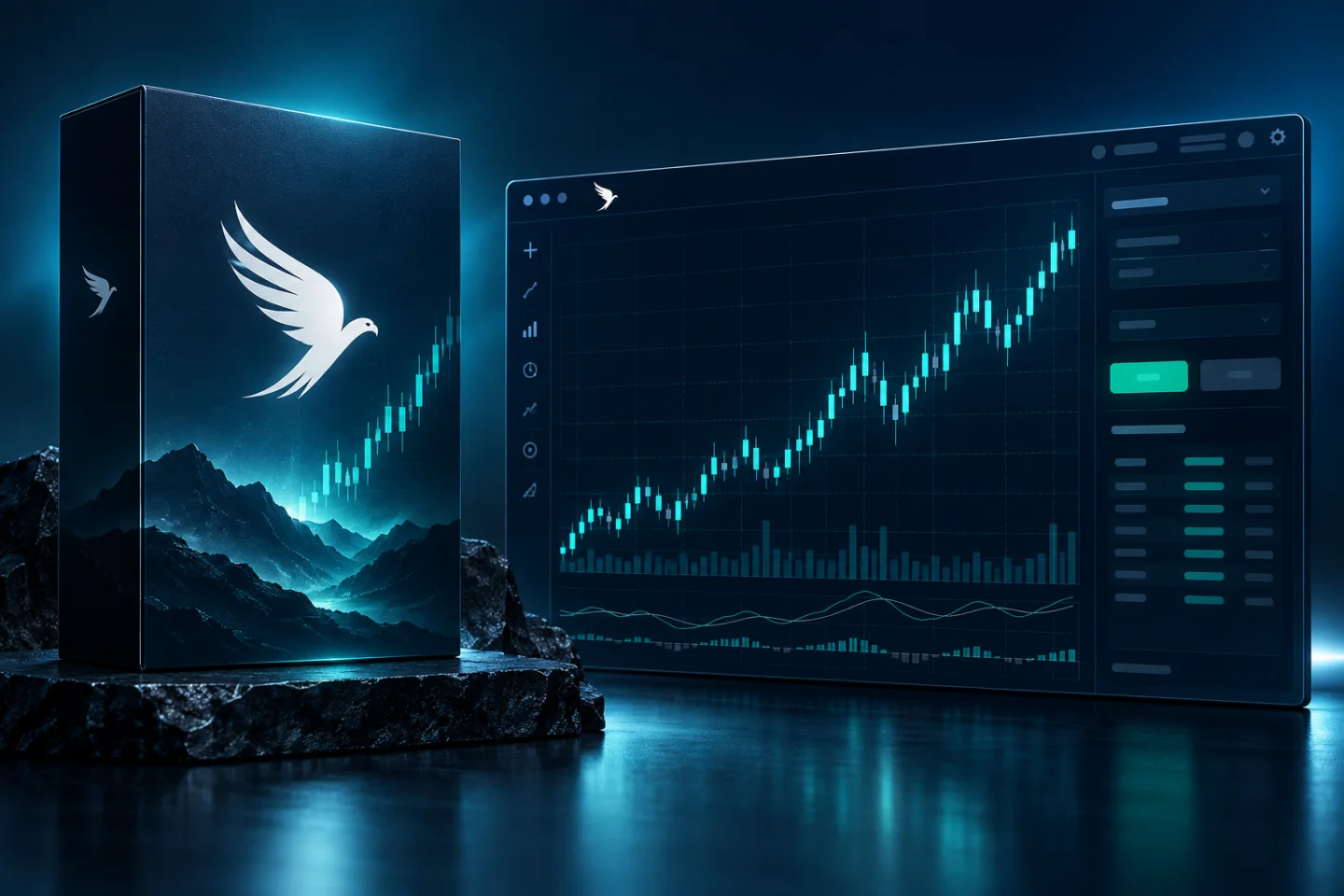 A trading terminal window rendered in the Kestrel brand style